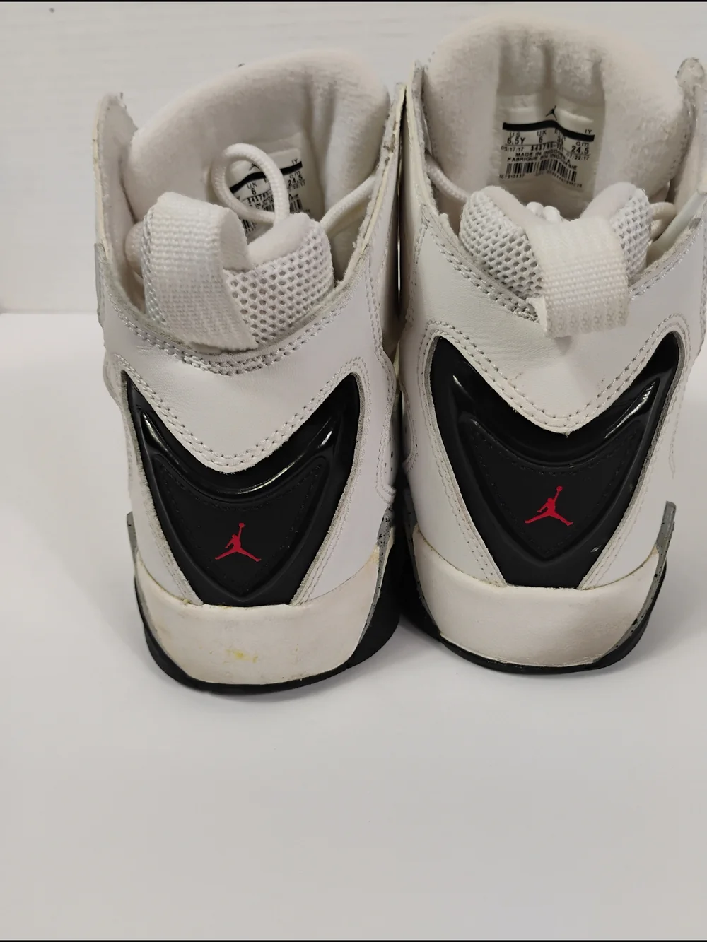 Jordan Kids High-Top Sneakers in White, Gray, Black with Red Logo